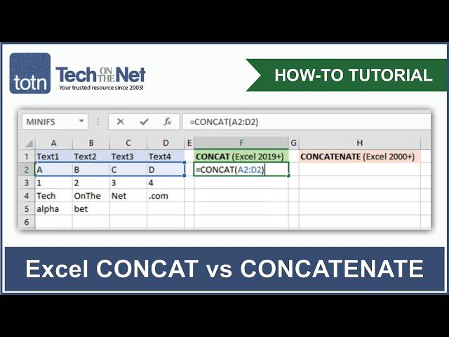 How to use the CONCAT function in Excel (vs the CONCATENATE function)