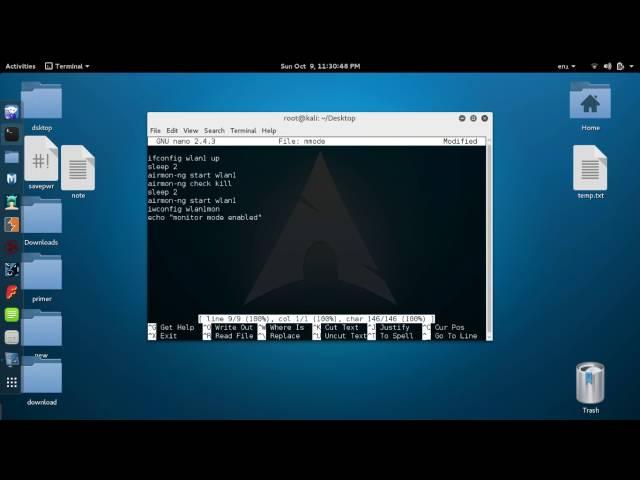 Linux bash script to put your adapter in monitor mode | Kali Linux