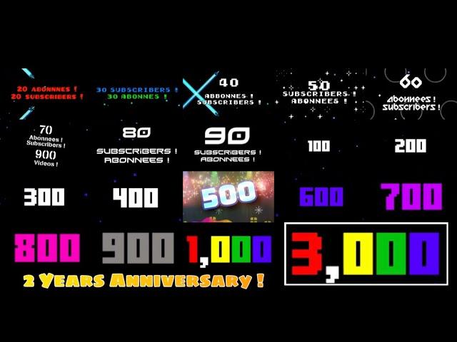 3,000 Subscribers !!! : Video of all Subscribers Milestones from 20 to 1,000 !