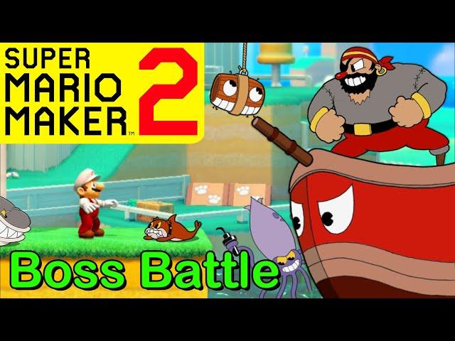 Mario Maker 2 - How to make CAPTAIN BRINEYBEARD boss battle(Mario Maker Boss ideas)(CUPHEAD bosses)