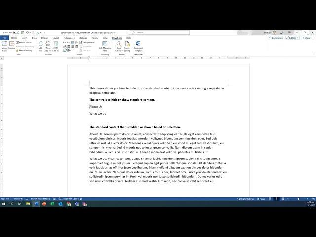 MS Word - How to use checkbox to hide or unhide standard content