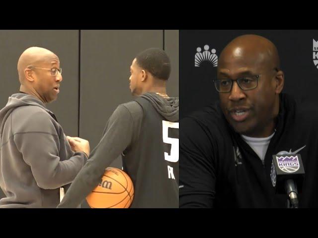 Mike Brown talking to De'Aaron Fox at practice right before fired after calling out Fox