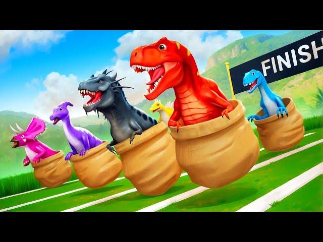 Dinosaurs Sack Race!  Who Will Win the Prehistoric Race in Jurassic World?