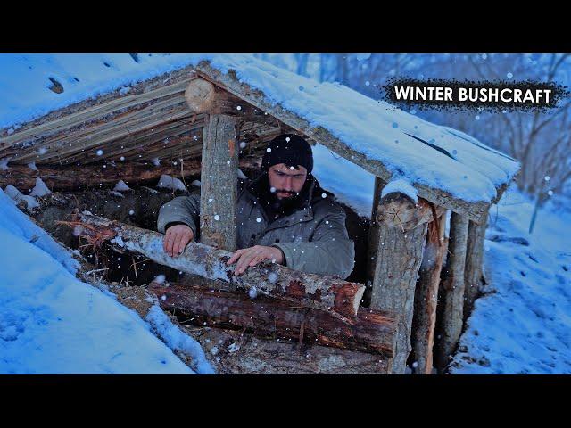 Building Complete and Warm Dugout Shelter for the Winter, cozy fireplace & clay roof