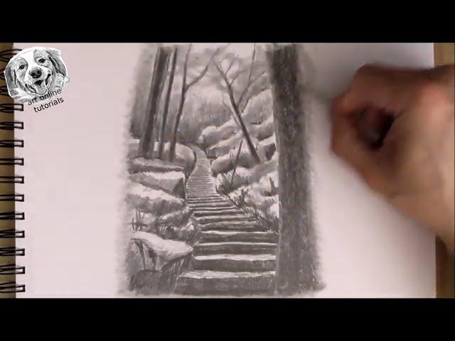 How to Draw a Forest in the Mountains with Pencil Step by Step and Easy