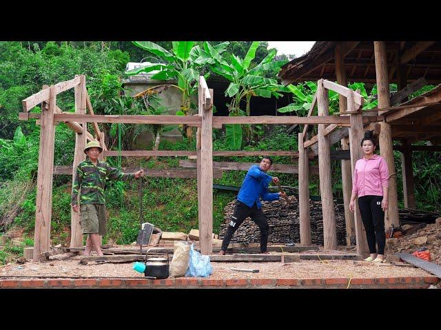 Process of Assembling and Completing the Wooden House Frame | Family Farm