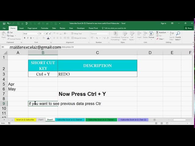 Ctrl + Y Shortcut Key with Example in MS Excel Spreadsheet 2016