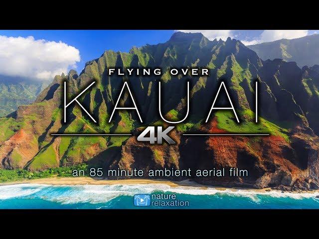 FLYING OVER KAUAI (4K) Hawaii's Garden Island | Ambient Aerial Film + Music for Stress Relief 1.5HR