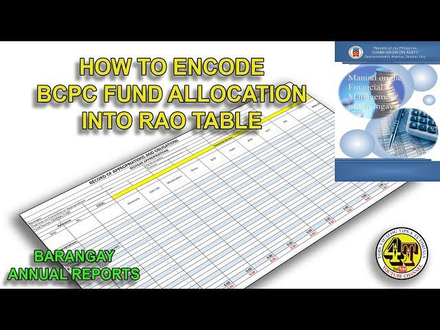 HOW TO ENCODE BCPC BUDGET TO RAO TABLE | BARANGAY COUNCIL FOR THE PROTECTION OF CHILDREN