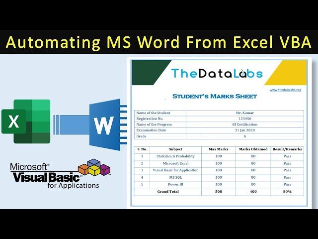 Fully Automated Student Marks Sheet (Transfer Data from Excel to Word) - A Step By Step Tutorial