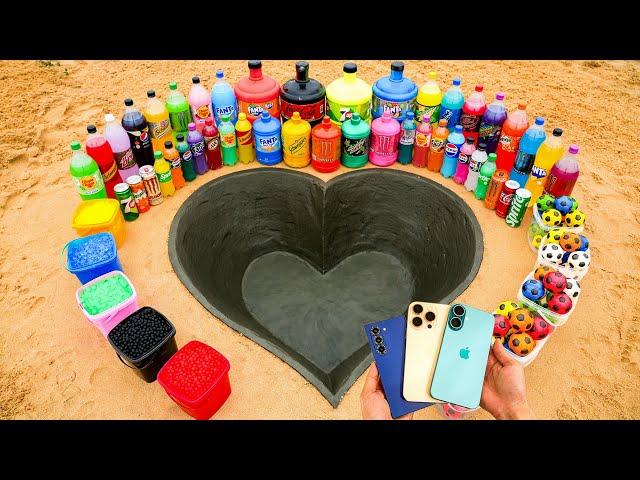 How to make HEART with Cement, iPhone 16 vs Samsung Z Fold6 vs Fanta, 7up, Coca Cola and Mentos