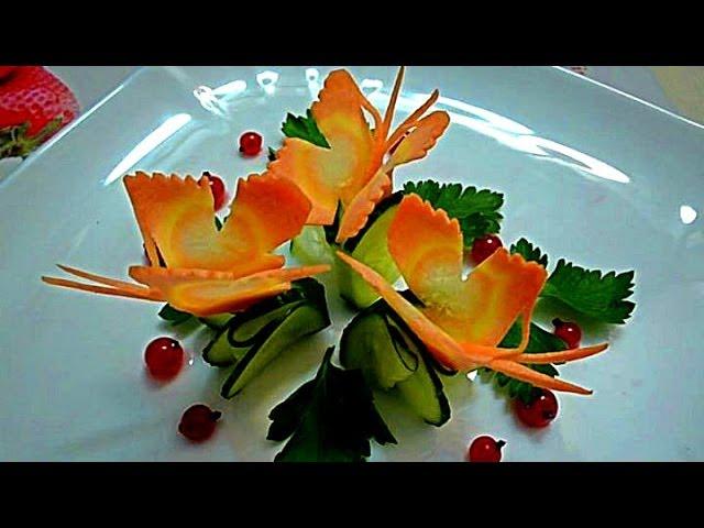 Бабочки из моркови. Butterflies of carrots. Decoration of carrots. Decoration of vegetables