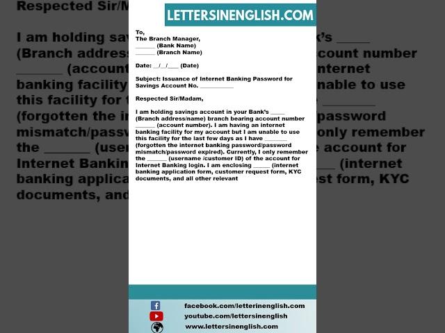 Request Letter for Internet Banking Password Reset