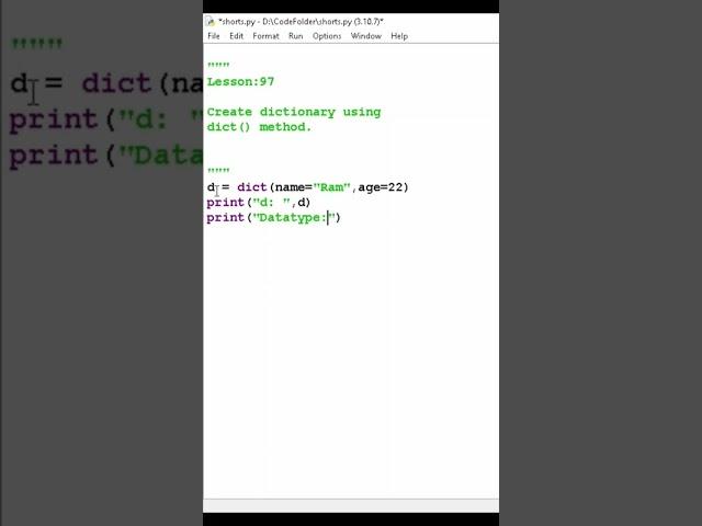 how to create dictionary using dict function #shorts #python #coding #pythontricks #pythonfullcourse