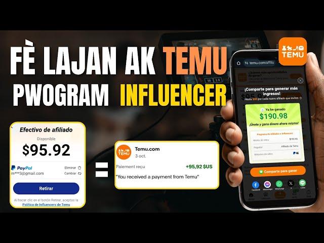 Kòman pou fe lajan ak temu rapid sou  tiktok ak pwogram pou influencer a #kòman #temu #felajanaktemu