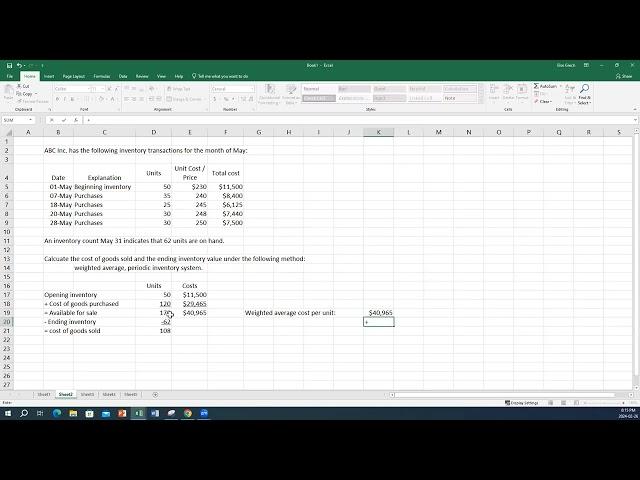 Inventory Costing Methods, Weighted Average, Period Inventory System