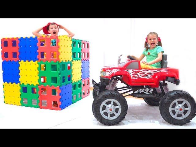 Max and Katy play with ride-on MonsterTruck car