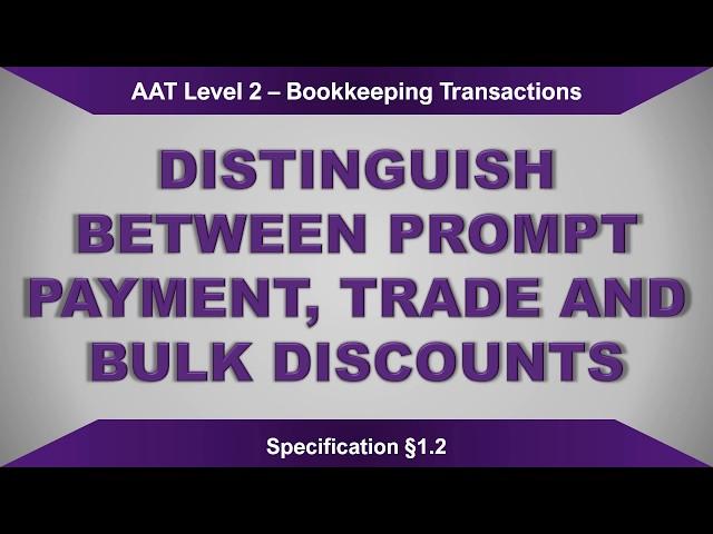 Distinguish between Prompt Payment, Trade and Bulk Discounts [§1.2]