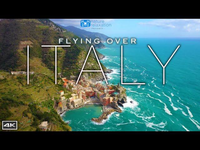 FLYING OVER ITALY 4K: Cinque Terre Coast by Drone + Light Ambient Music & Ocean / Nature  Sounds