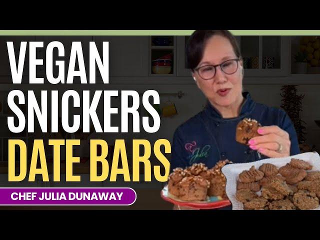 VEGAN Snickers Date Bars from the Plant Based Cookies Cookbook with Chef Julia dunaway