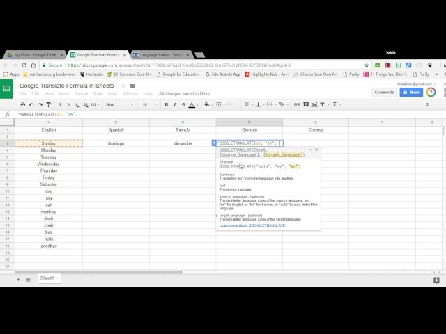 Google Translate Formula in Google Sheets