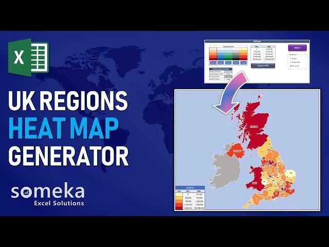 UK Heat Map Excel Template - Editable Map of UK Region & Counties