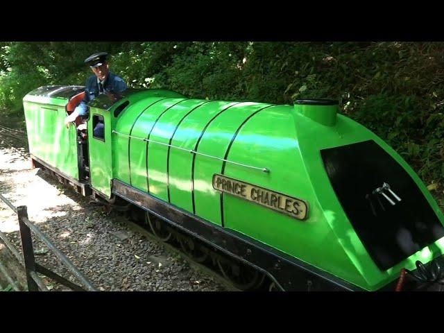 71 YEAR OLD "PRINCE CHARLES" WORKING AT THE SALTBURN MINIATURE RAILWAY NORTH YORKSHIRE 23.06.24