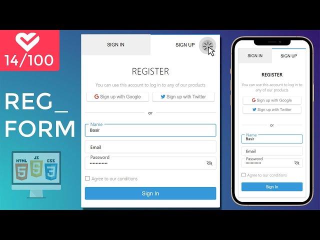 Responsive Login & Registration Form Using HTML CSS & JavaScript | Project #14