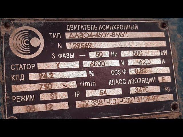 Осмотр электродвигателя ДАЗО4-450-8МУ1 (500 кВт, 750 об./мин)