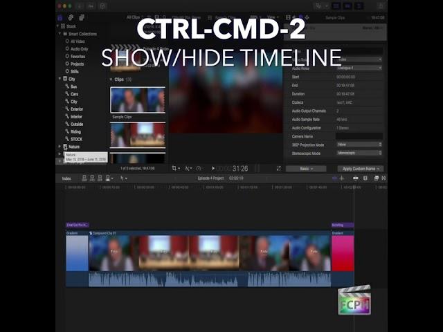 Final Cut Pro Shortcut | Control-Command-2 | Show/Hide Timeline