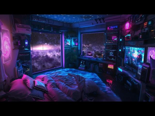 Across the Galaxy | Day-Glo Space Ship Bedroom with Blue Noise | Deep Sleep Space Sounds | 10 hours
