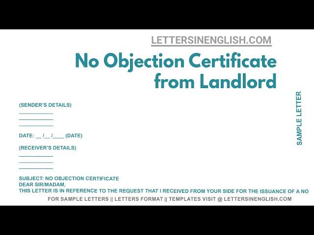 No Objection Certificate From Landlord - Sample NOC Letter from Landlord