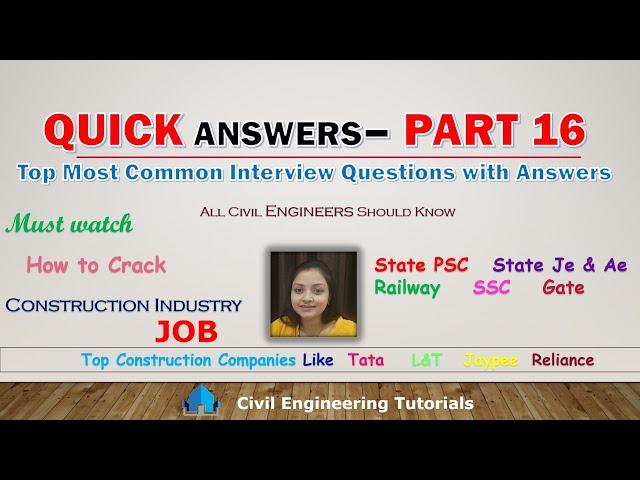 Top Quick Interview Questions | PART 16 | Civil Engineering | Construction Industry InterviewQnA