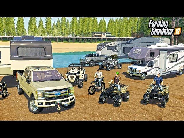 CAMPING AT THE LAKE WITH THE CREW! ATVS, RZR & DIRTBIKES (ROLEPLAY) | FARMING SIMULATOR 2019