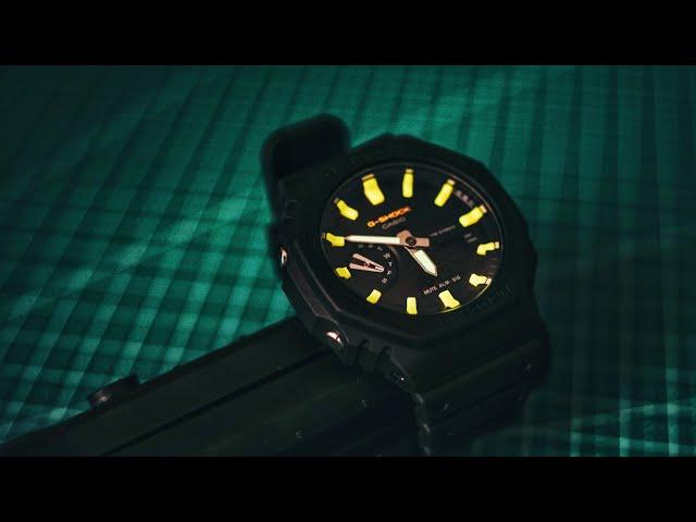 Casio G-Shock GA-2100/2110 lume mod, hand alignment, black bezel and strap