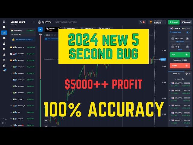 2024 New 5 Second Bug For Quotex | 100% Working | $300 To $5342 Live Trade