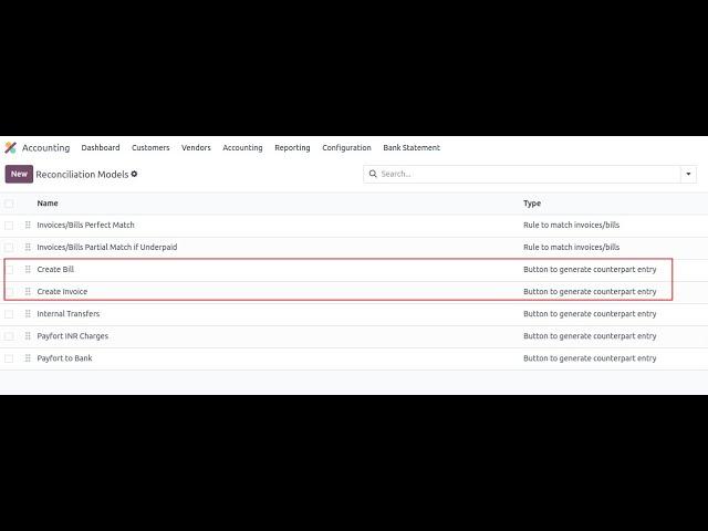 Odoo18 - New reconciliation model to create customer invoice or vendor bill from bank transaction