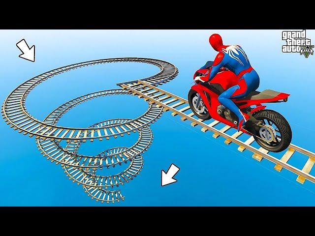 الأبطال الخارقين في منحدر حلزوني  Superheroes on Motorcycle in Iron Spiral Ramp Ep.# 2