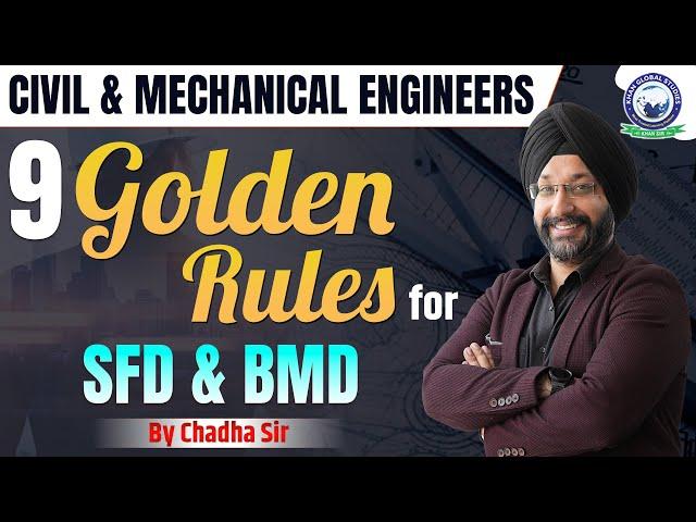 Civil & Mechanical Engineers || 9 Golden Rules for Sfd & Bmd || By Chadha Sir