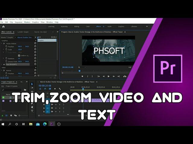 How to Trim,Zoom Video and Text Zoom In | Adobe Premiere Pro