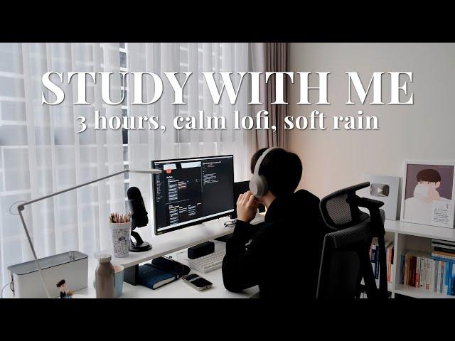 3-HOUR STUDY WITH ME ON A RAINY DAY | Calm Lofi, Soft Rain | Pomodoro (25/5)
