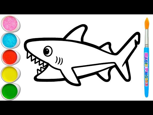 Shark Drawing, Painting and Coloring for Kids, Toddlers | How to Draw Sea Animals #268