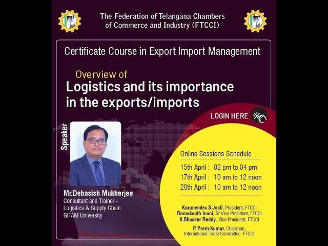 15th April, 2020 | FTCCI's Online Sessions on Certificate Course in Export Import Management (EXIM)