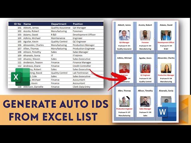 Generating Auto Employee ID Card From Excel Master List Word & Excel  MS Word Mail Merge