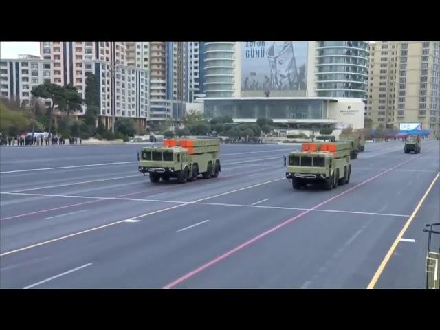 Belarusian Polonez MLRS and Israeli LORA quasi-ballistic missiles, the victory parade in Baku