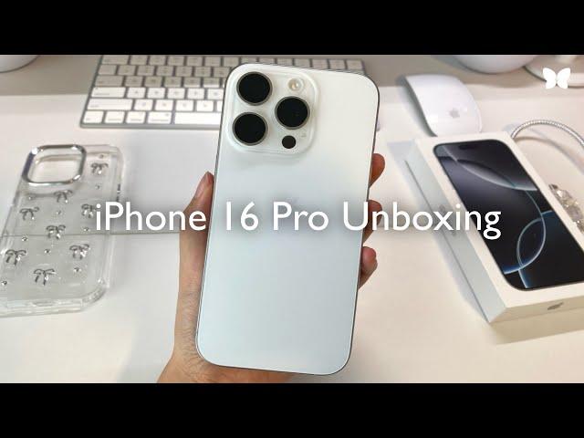  iPhone 16 Pro (white) aesthetic unboxing + accessories!