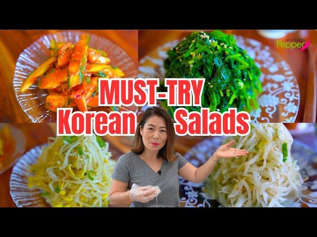 I can eat these Salads EVERY DAY! 4 MUST-TRY Korean Side Dish Recipe 오이무침 시금치나물무침 콩나물무침 숙주나물무침