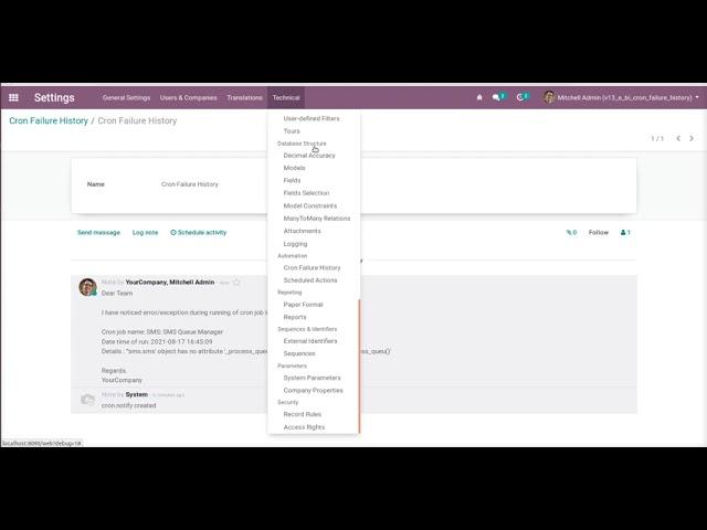 How to show Cron Failure Notification in Form View | Odoo Apps Feature #Notification #Odoo16