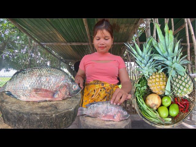 " Delicious " Fried pineapple onion and fish fried recipe countryside - Cooking With Sreyda