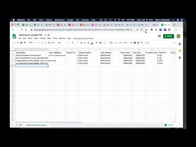 Zoho import project from csv error